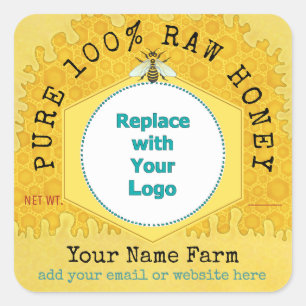 Honeybee Honey Jar Apiary Logo   Honigwabenbiene Quadratischer Aufkleber