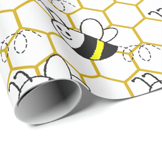 Honeybee Honeycomb Black Yellow White Pattern Geschenkpapier (Rolleneckpunkt)