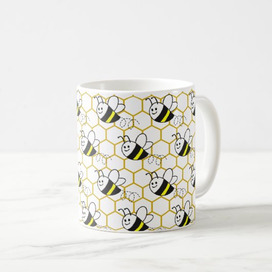 Honeybee Honeycomb Black Yellow White Pattern Kaffeetasse (VorderseiteRechts)