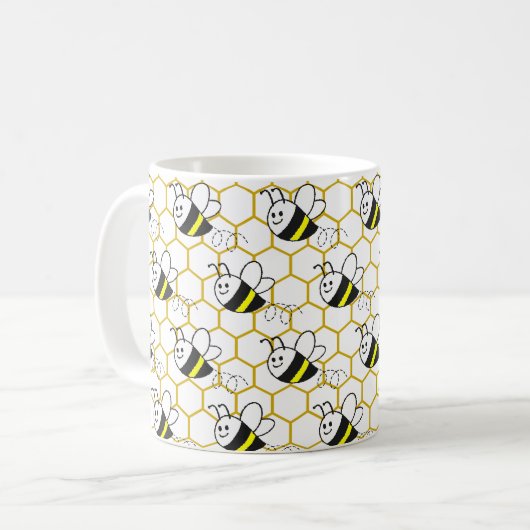 Honeybee Honeycomb Black Yellow White Pattern  Kaffeetasse (Vorderseite Links)