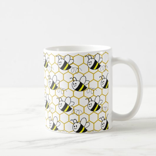 Honeybee Honeycomb Black Yellow White Pattern  Kaffeetasse (Rechts)