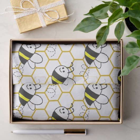Honeybee Honeycomb Black Yellow White Pattern Seidenpapier (Geschenk)