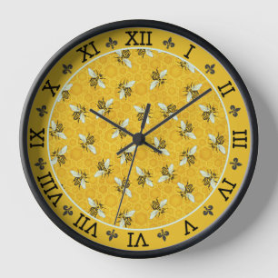 Honeybee Honeycomb French Bee Bumblebee Pattern Wanduhr
