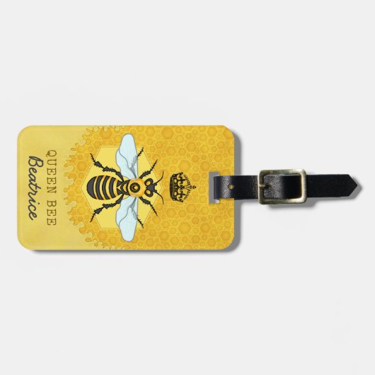 Honeybee Honeycomb Queen Bee Bumblebee Custom Name Gepäckanhänger (Vorderseite horizontal)