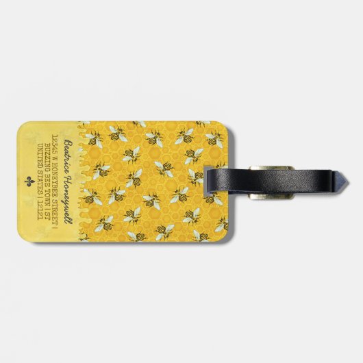 Honeybee Honeycomb Queen Bee Bumblebee Custom Name Gepäckanhänger (Rückseite horizontal)