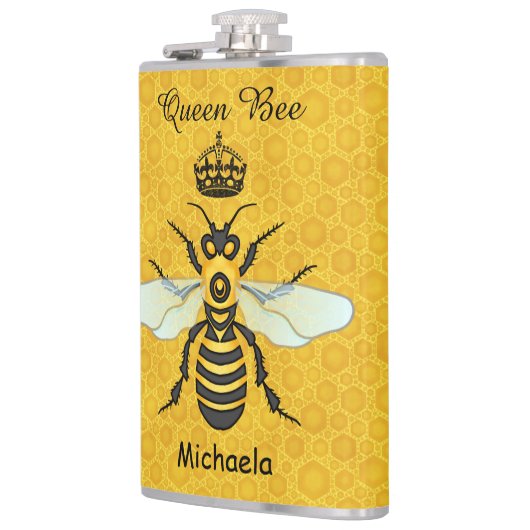 Honeybee Honeycomb Queen Bee Crown Custom Text Flachmann (Links)