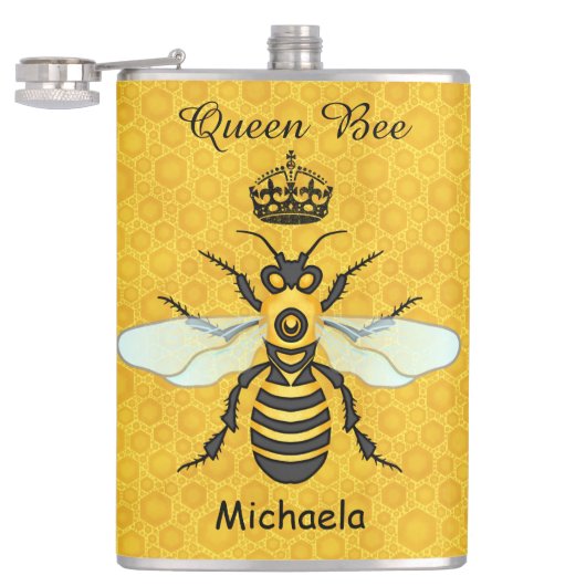 Honeybee Honeycomb Queen Bee Crown Custom Text Flachmann (Geöffnet)