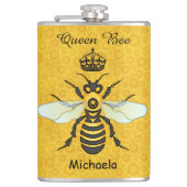 Honeybee Honeycomb Queen Bee Crown Custom Text Flachmann (Vorderseite)