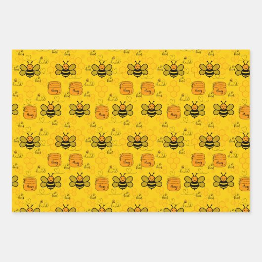 Honeybee Honeycomb Wrapping Paper Set 3 Geschenkpapier Set (Vorderseite)