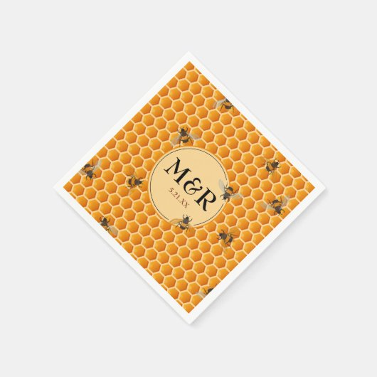 Honeybee Monogram Initials Gold Wedding Serviette (Ecke)