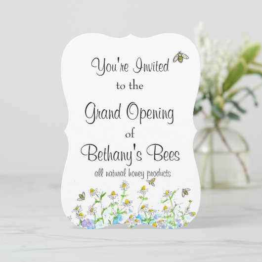 Honeybee Open House Custom Invitation Chamomile Einladung (Stehend Vorderseite)