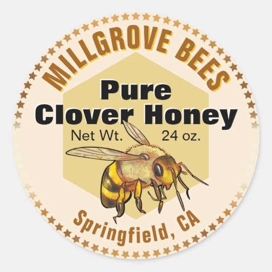 Honeybee Stars Illustriert Honey Jar Stickers (Vorderseite)