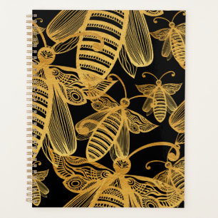 Honeybee Swarm Boho Muster Elegantes Gold/Schwarz Planer