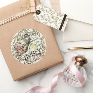 Honeybee Wildblume Honey Olive Wreath Runder Aufkleber
