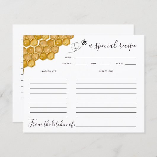 Honeycomb Bee Brautparty Rezept Card (Vorne/Hinten)