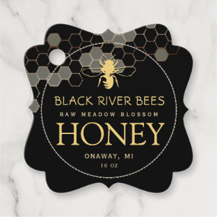 Honeycomb & Bee Extravagant Honey Jar Neck Tag Bla Geschenkanhänger