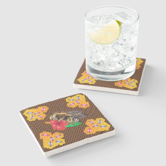 Honeycomb Bee Garden Steinuntersetzer (Seitenansicht)