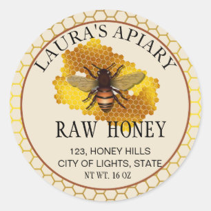 Honeycomb Bee Honey Apiary Gold Hive Round Runder Aufkleber