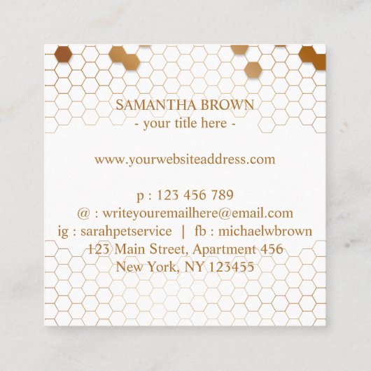 Honeycomb Bee keeper Apiarist Quadratische Visitenkarte (Rückseite)