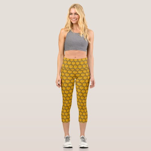Honeycomb Bee Pattern Capri Leggings (Vorderseite)