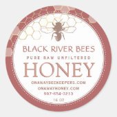 Honeycomb & Bee Raw Honey Label Terracotta Runder Aufkleber (Vorderseite)