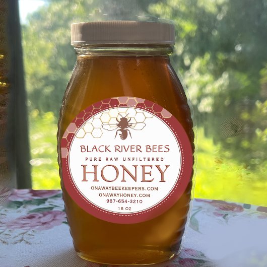 Honeycomb & Bee Raw Honey Label Terracotta Runder Aufkleber