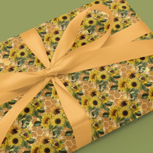 Honeycomb Bee Sonnenblumenmuster Geschenkpapier