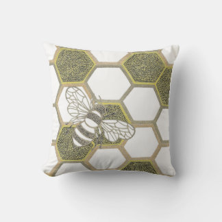 Honeycomb & Bee White Pillow Kissen