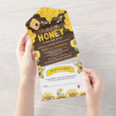 Honeycomb Beehive Honey Bee Barn Wood Baby Dusche All In One Einladung (Abreißen)