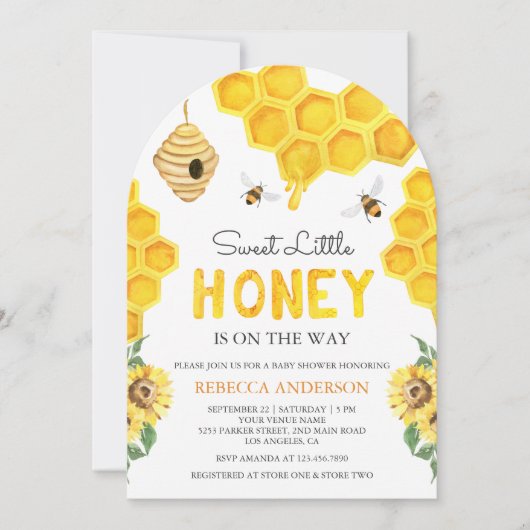 Honeycomb Beehive Sweet Honey Bee Baby Shower Einladung (Vorderseite)