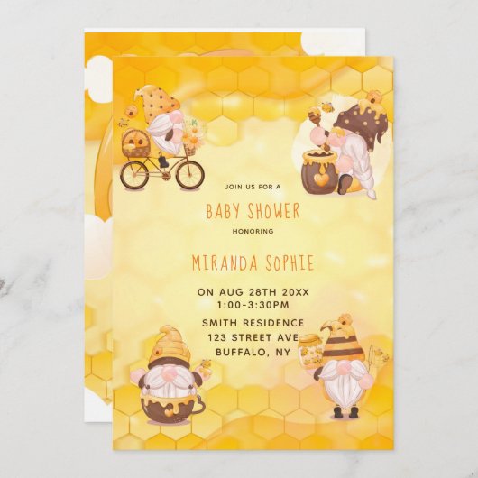 Honeycomb Bees Gnomes Baby Dusche Einladung (Vorne/Hinten)