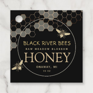 Honeycomb & Bees Honey Jar Neck Tag Black Geschenkanhänger