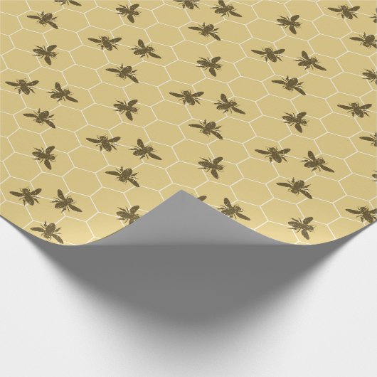 Honeycomb Bees Satin Gold Geschenkpapier (Ecke)