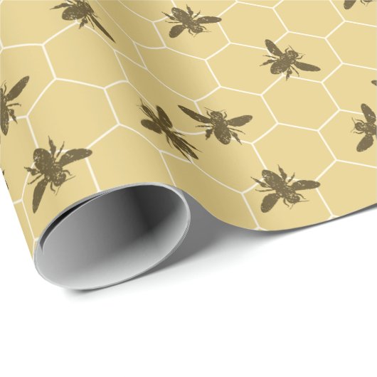 Honeycomb Bees Satin Gold Geschenkpapier (Rolleneckpunkt)