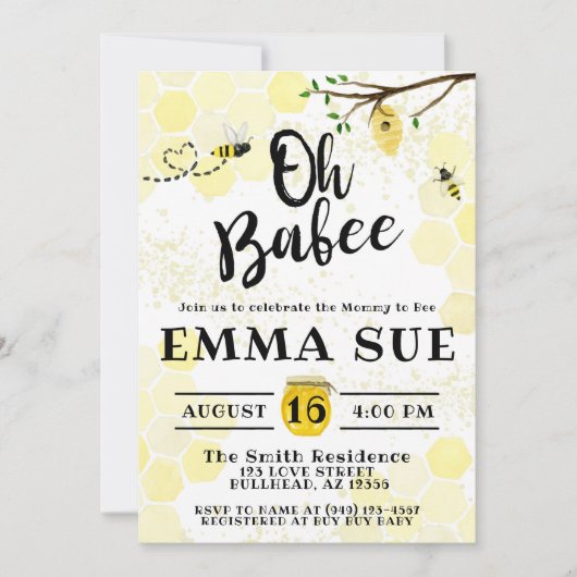 Honeycomb Bumble Bee Mommy to Bee Baby Dusche Einladung (Vorderseite)