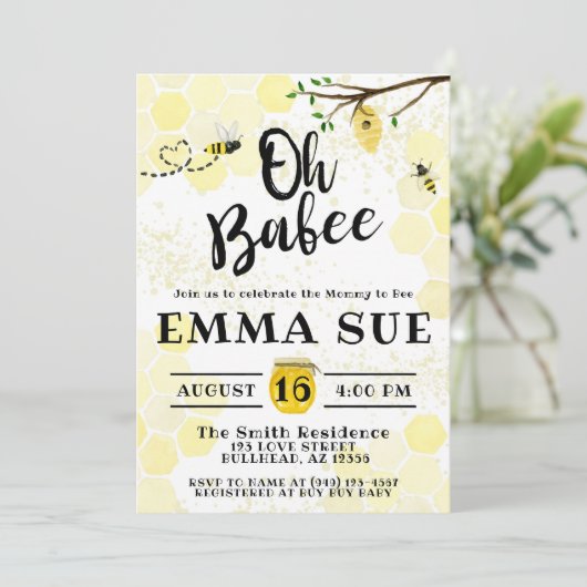 Honeycomb Bumble Bee Mommy to Bee Baby Dusche Einladung (Stehend Vorderseite)