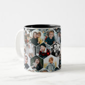 Honeycomb Collage mit 19 Foto Zweifarbige Tasse (Vorderseite Links)