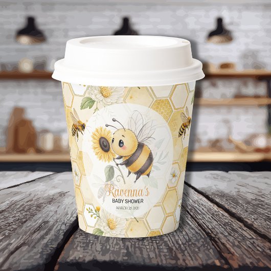 Honeycomb Floral Bee Personalized Baby Shower Pappbecher