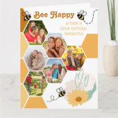 Honeycomb Foto Collage Bee Happy Birthday Karte (Vorderseite)
