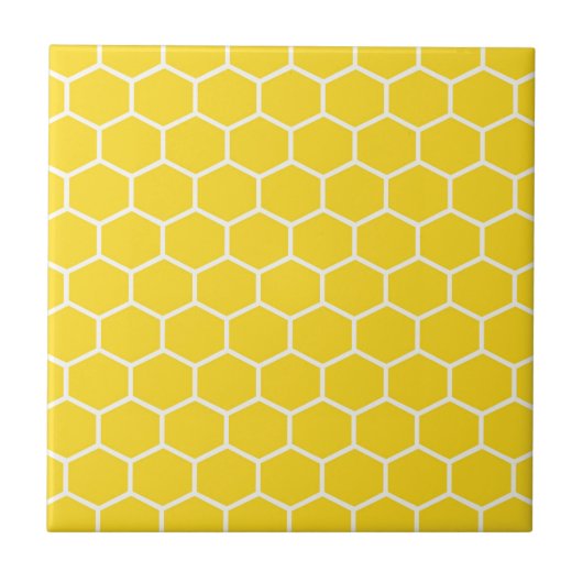 Honeycomb Geometric White Lines Bumblebee Fliese (Vorderseite)
