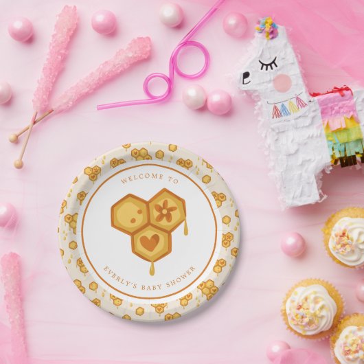 Honeycomb Honey Bee Niedlich Baby Dusche Pappteller (Party)