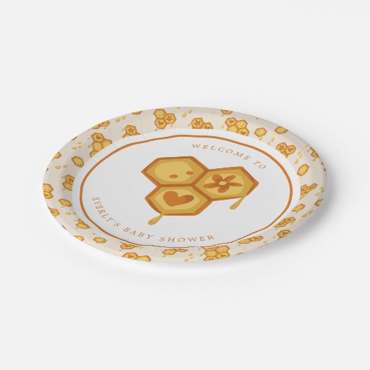 Honeycomb Honey Bee Niedlich Baby Dusche Pappteller (Schrägansicht)