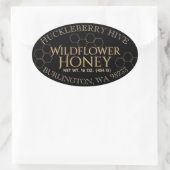 Honeycomb Honey Black Gold Oval Honey Label Ovaler Aufkleber (Tasche)