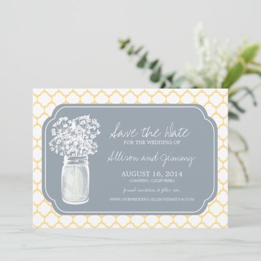 Honeycomb Mason Jar Wildblumen Save the Date (Stehend Vorderseite)