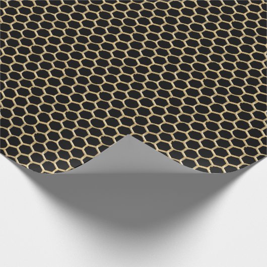Honeycomb Metallic Gold Black Beekeeper Honig Geschenkpapier (Ecke)