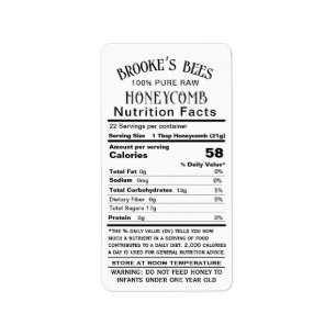 Honeycomb Nutrition Fakten Säugling Warnung & Lage Adressaufkleber