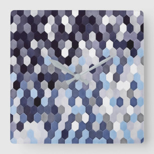 Honeycomb Pattern In Blue Tones Quadratische Wanduhr
