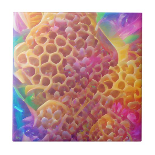Honeycomb psychedelische digitale Kunst Fliese (Vorderseite)