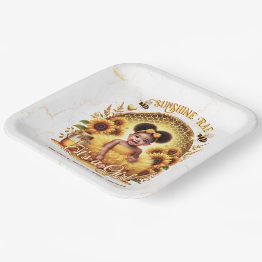 Honeycomb & Sonnenblumen Niedlich Afro Puff Baby G Pappteller (Gewinkelt)