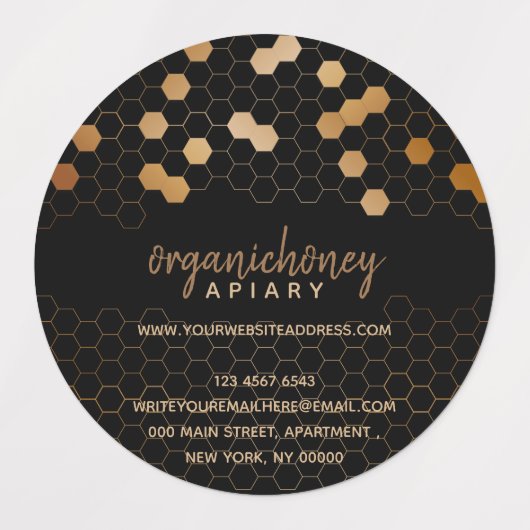 Honeycomb Textured Apiary Jar Black Etiketten (Design 1)
